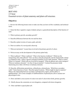 BOT 4503 2.5 Hour Essential Review of Plant Anatomy and Plant-Cell Structure