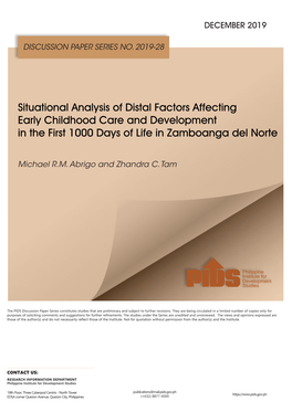 Situational Analysis of Distal Factors Affecting Early Childhood Care and Development in the First 1000 Days of Life in Zamboanga Del Norte