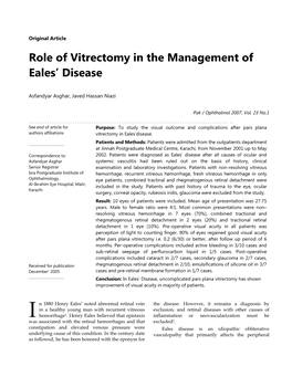 Role of Vitrectomy in the Management of Eales' Disease