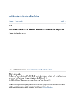 El Cuento Dominicano: Historia De La Consolidación De Un Género