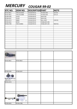 Mercury Cougar 99-02 Ktc No