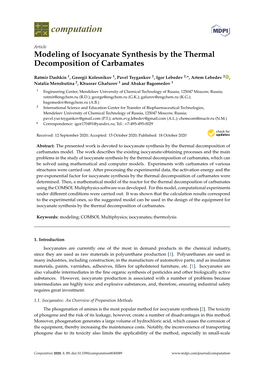 Modeling of Isocyanate Synthesis by the Thermal Decomposition of Carbamates