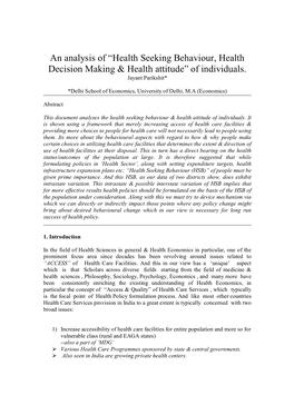 An Analysis of Health Seeking Behaviour