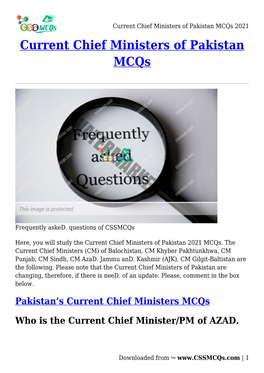 Current Chief Ministers of Pakistan Mcqs 2021 Current Chief Ministers of Pakistan Mcqs
