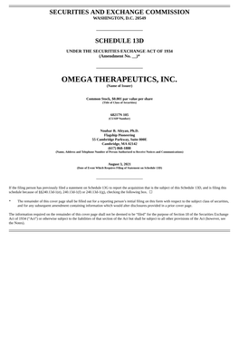 OMEGA THERAPEUTICS, INC. (Name of Issuer)