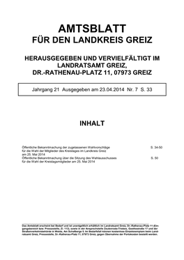 Amtsblatt Für Den Landkreis Greiz