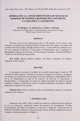 Aportacion Al Conocimiento De Los Moluscos Marinos De Fondos Arenosos De Lanzarote, La Graciosa Y Alegranza
