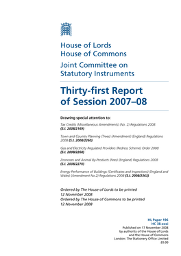 Thirty-First Report of Session 2007–08