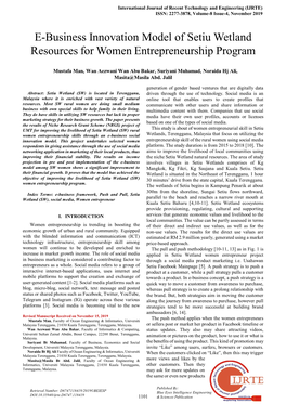 E-Business Innovation Model of Setiu Wetland Resources for Women Entrepreneurship Program