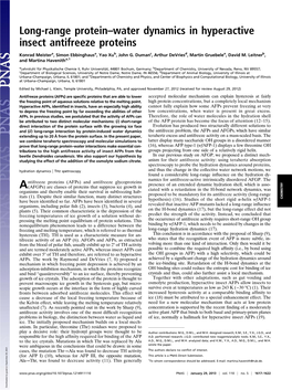 Long-Range Protein–Water Dynamics in Hyperactive Insect Antifreeze Proteins