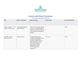 Comics with D/Deaf Characters the Comics Are Listed in Date Order