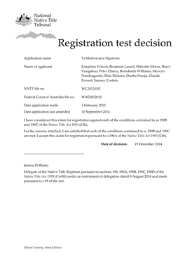 Registration Test Decision