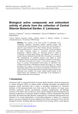 Biological Active Compounds and Antioxidant Activity of Plants from the Collection of Central Siberian Botanical Garden