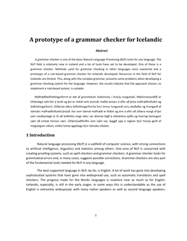 A Prototype of a Grammar Checker for Icelandic