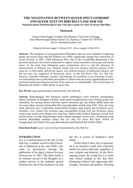 THE NEGOTIATION BETWEEN QUEER SPECTATORSHIP and QUEER TEXT on RIRI RIZA’S SOE HOK GIE Negosiasi Antara Penonton Queer Dan Teks Queer Pada Soe Hok Gie Karya Riri Riza