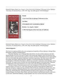 Preferred Citation: Beck, Lois. Nomad: a Year in the Life of a Qashqa'i Tribesman in Iran