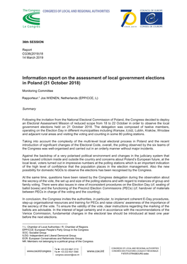 Information Report on the Assessment of Local Government Elections in Poland (21 October 2018)