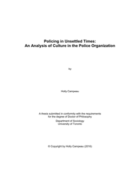 Policing in Unsettled Times: an Analysis of Culture in the Police Organization