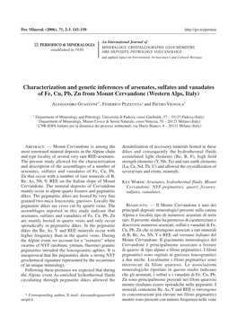 Characterization and Genetic Inferences of Arsenates, Sulfates and Vanadates of Fe, Cu, Pb, Zn from Mount Cervandone (Western Alps, Italy)