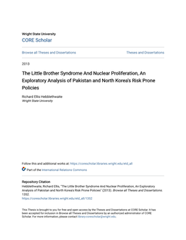 The Little Brother Syndrome and Nuclear Proliferation, an Exploratory Analysis of Pakistan and North Korea's Risk Prone Policies