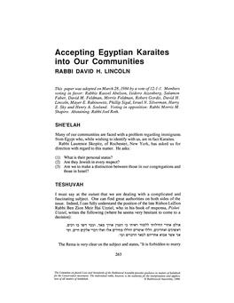 Accepting Egyptian Karaites Into Our Communities RABBI DAVID H