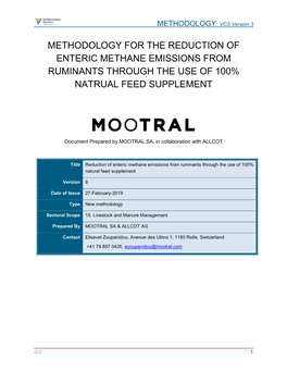 Methodology for the Reduction of Enteric Methane Emissions from Ruminants Through the Use of 100% Natrual Feed Supplement