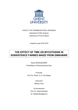 The Effect of Time on Mycotoxins in Subsistence Farmed Maize from Zimbabwe