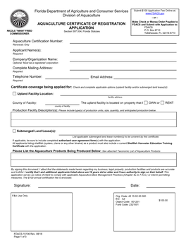 Aquaculture Certificate of Registration Application