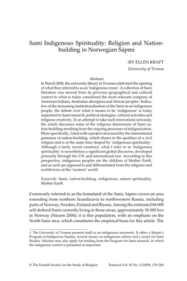 Sami Indigenous Spirituality: Religion and Nation- Building in Norwegian Sápmi