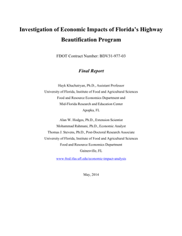 Investigation of Economic Impacts of Florida's Highway Beautification