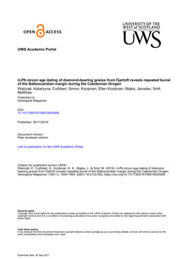 UWS Academic Portal U-Pb Zircon Age Dating of Diamond-Bearing