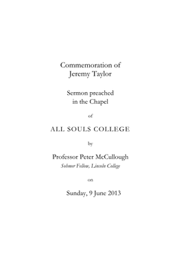 Commemoration of Jeremy Taylor