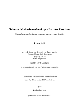 Molecular Mechanisms of Androgen Receptor Functions