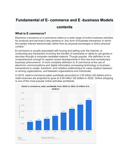 Fundamental of E- Commerce and E -Business Models Contents