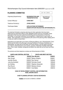 Wolverhampton City Council Information Item 2000/2001 Agenda Item No 22