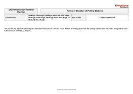 UK Parliamentary General Election Notice of Situation of Polling Stations