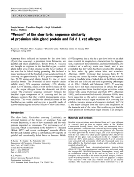 Sequence Similarity of Prosimian Skin Gland Protein and Fel D 1 Cat Allergen