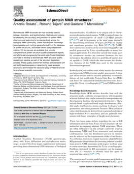 Quality Assessment of Protein NMR Structures