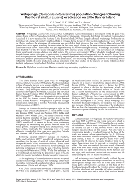 Deinacrida Heteracantha) Population Changes Following Pacific Rat Rattus( Exulans) Eradication on Little Barrier Island