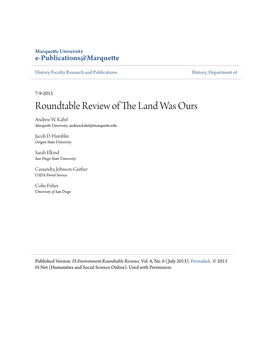 Roundtable Review of the Land Was Ours Andrew W