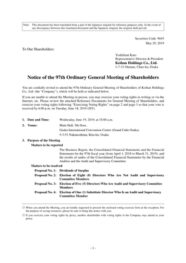 Notice of the 97Th Ordinary General Meeting of Shareholders