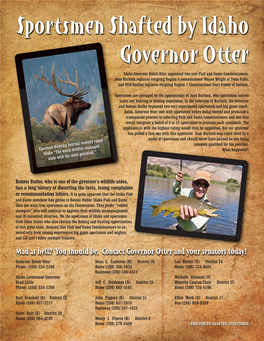 Sportsmen Shafted by Idaho Governor Otter Sportsmen Shafted by Idaho