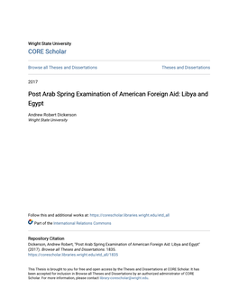 Post Arab Spring Examination of American Foreign Aid: Libya and Egypt