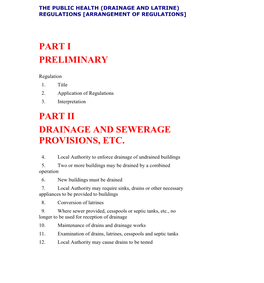 Public Health (Drainage and Latrine) Regulations [Arrangement of Regulations]