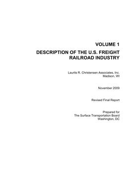 Volume 1 Description of the U.S. Freight Railroad Industry