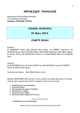 REPUBLIQUE FRANCAISE 29 Mars 2014