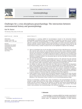 Challenges for a Cross-Disciplinary Geoarchaeology: the Intersection Between Environmental History and Geomorphology