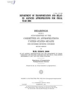 Department of Transportation and Relat- Ed Agencies Appropriations for Fiscal Year 2003