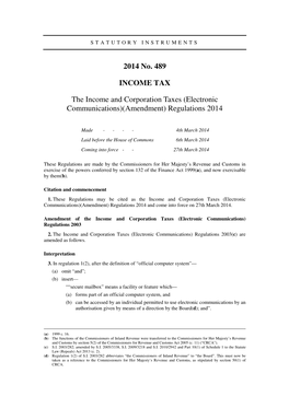 The Income and Corporation Taxes (Electronic Communications)(Amendment) Regulations 2014