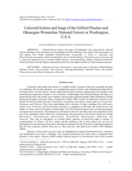 Calicioid Lichens and Fungi of the Gifford Pinchot and Okanogan-Wenatchee National Forests in Washington, U.S.A